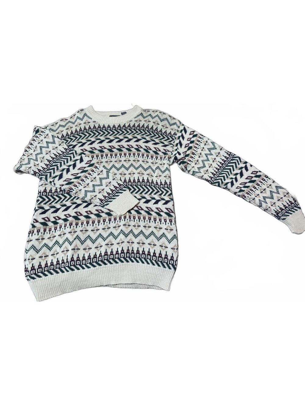 Vintage 90s Honors Knit White Fall Striped Pattern Sweater Men’s Medium Grandpa